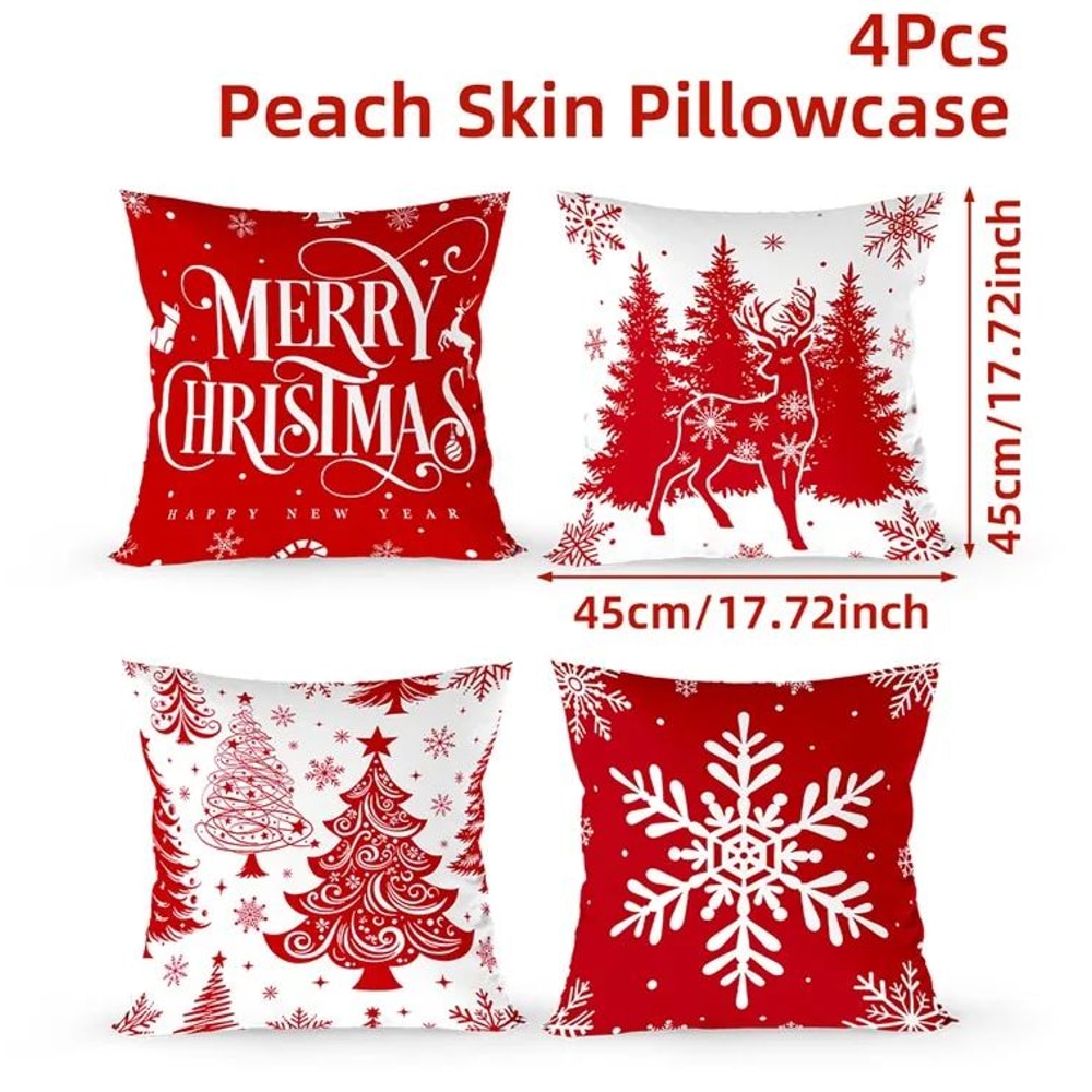 Merry Christmas Decorative Cushion Cover Set 4pcs Holiday Pillow Cases 13