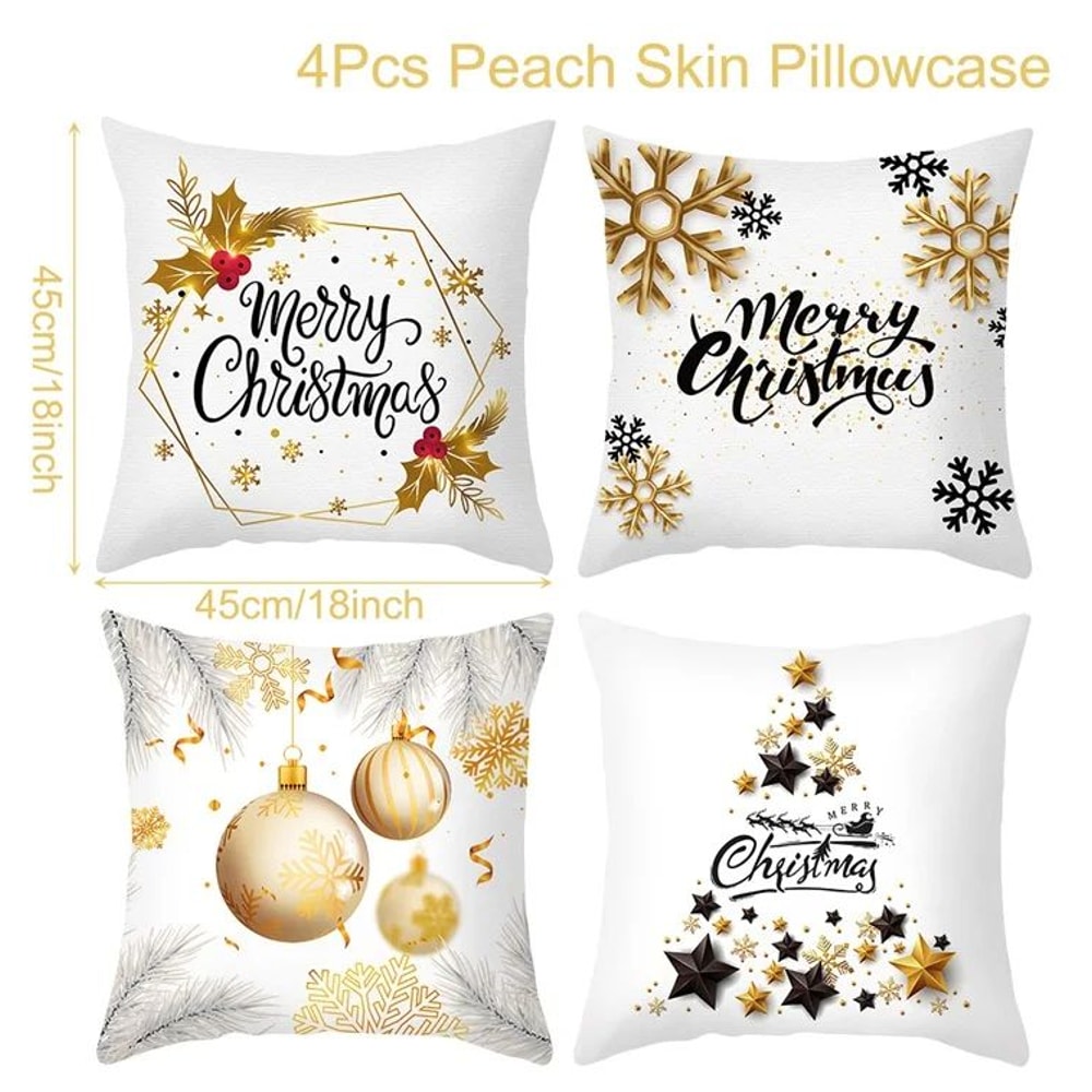Merry Christmas Decorative Cushion Cover Set 4pcs Holiday Pillow Cases 3