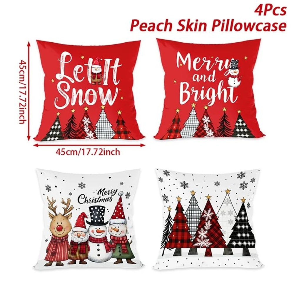 Merry Christmas Decorative Cushion Cover Set 4pcs Holiday Pillow Cases 14