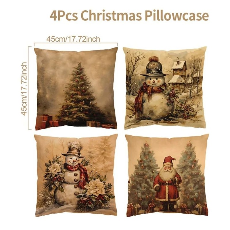 Merry Christmas Decorative Cushion Cover Set 4pcs Holiday Pillow Cases 15