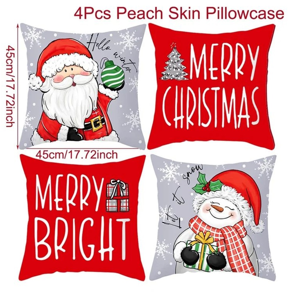 Merry Christmas Decorative Cushion Cover Set 4pcs Holiday Pillow Cases 16