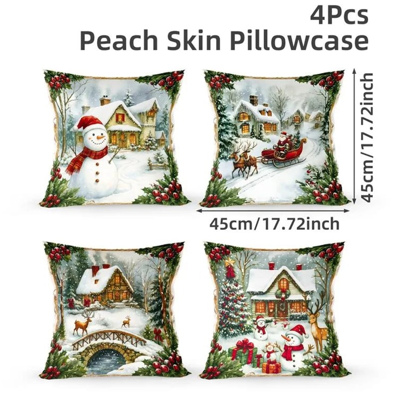 Merry Christmas Decorative Cushion Cover Set 4pcs Holiday Pillow Cases 17