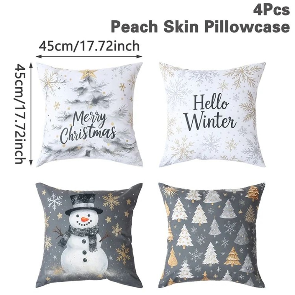 Merry Christmas Decorative Cushion Cover Set 4pcs Holiday Pillow Cases 18