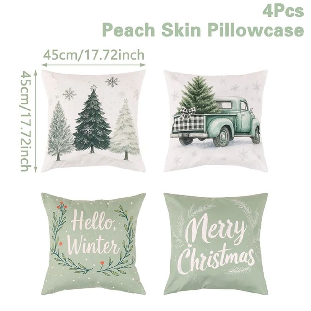 Merry Christmas Decorative Cushion Cover Set 4pcs Holiday Pillow Cases 19