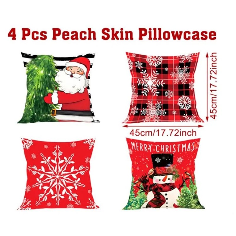 Merry Christmas Decorative Cushion Cover Set 4pcs Holiday Pillow Cases 7