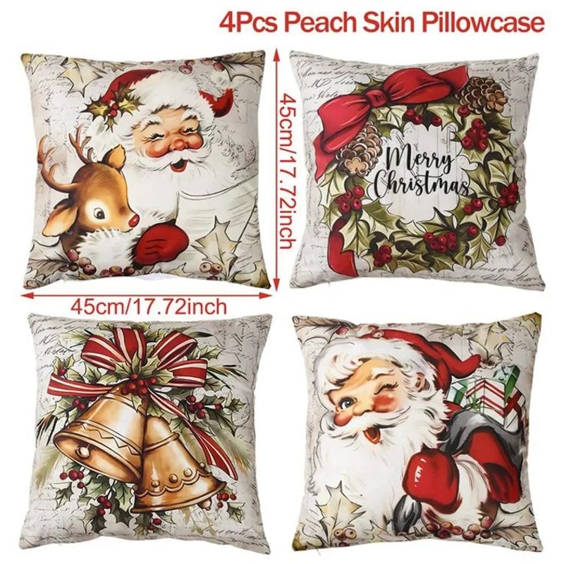 Merry Christmas Decorative Cushion Cover Set 4pcs Holiday Pillow Cases 8