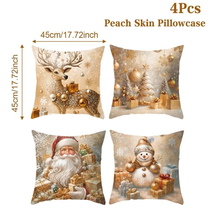 Merry Christmas Decorative Cushion Cover Set 4pcs Holiday Pillow Cases 9
