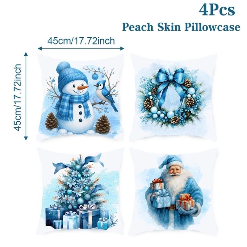 Merry Christmas Decorative Cushion Cover Set 4pcs Holiday Pillow Cases 11