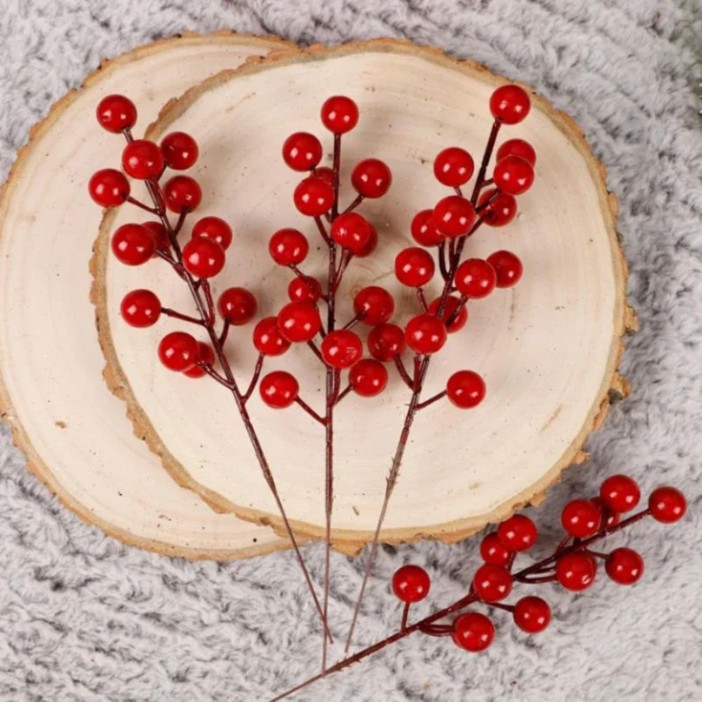 Frosted Red Berry Stems Christmas Tree Decoration 2