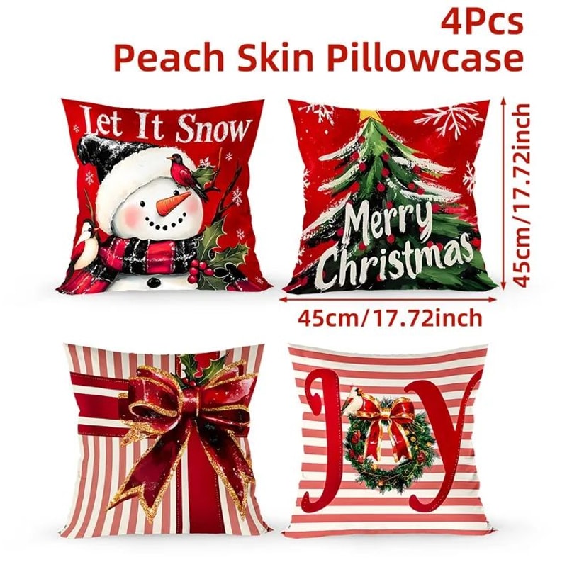 Merry Christmas Decorative Cushion Cover Set 4pcs 10