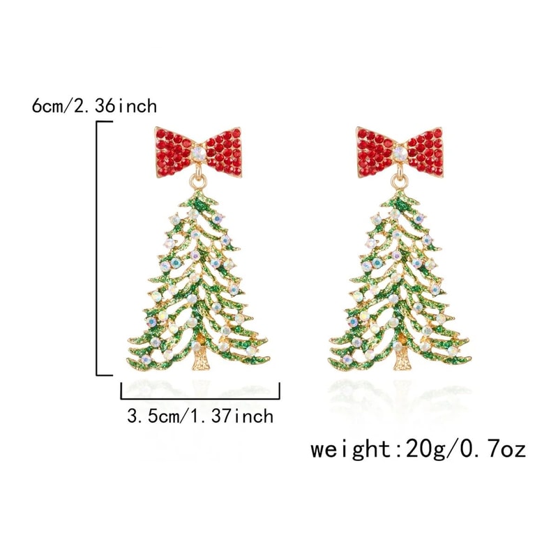 Colorful Rhinestone Bow Christmas Tree Drop Earrings 6