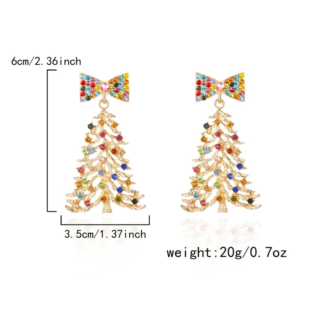 Colorful Rhinestone Bow Christmas Tree Drop Earrings 7