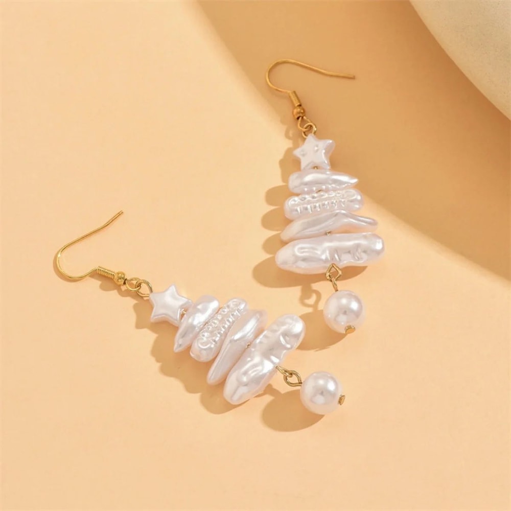 Baroque Pearl Christmas Tree Drop Earrings 2
