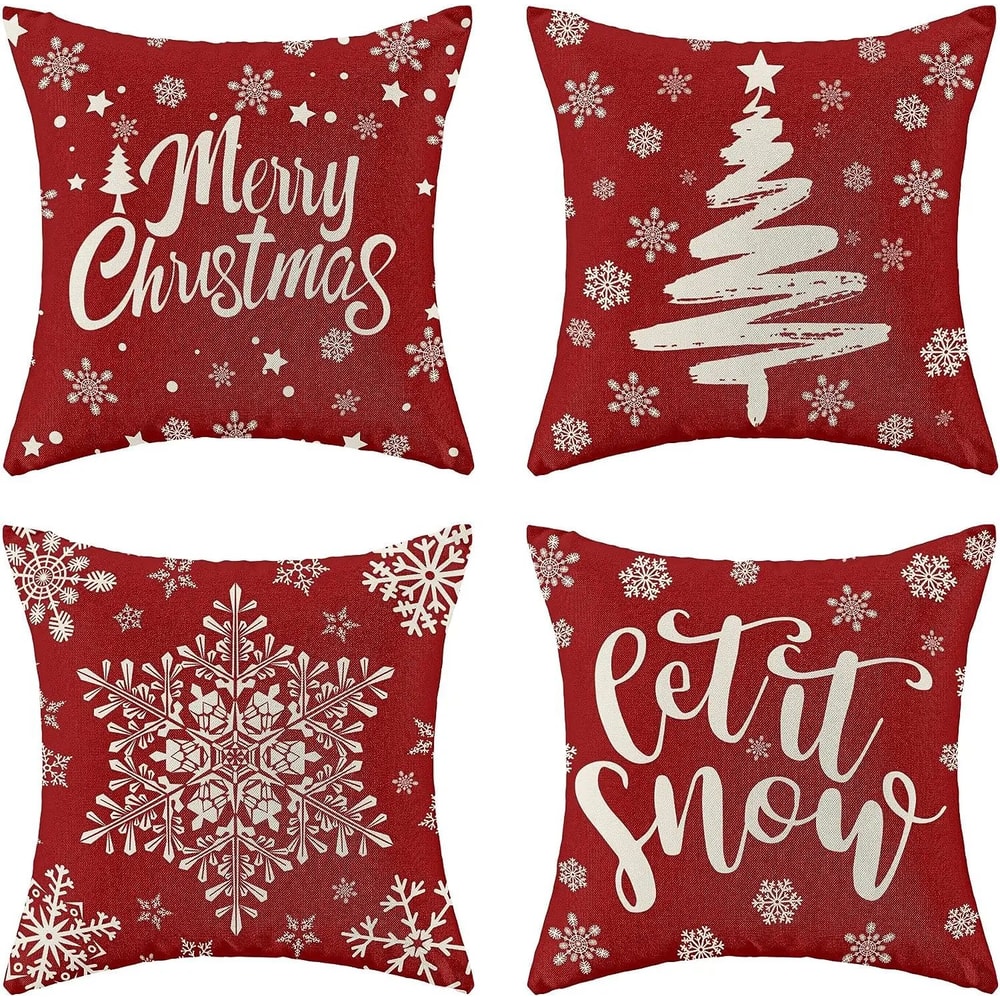 Red Snowflake Christmas Farmhouse Pillow Cover 0