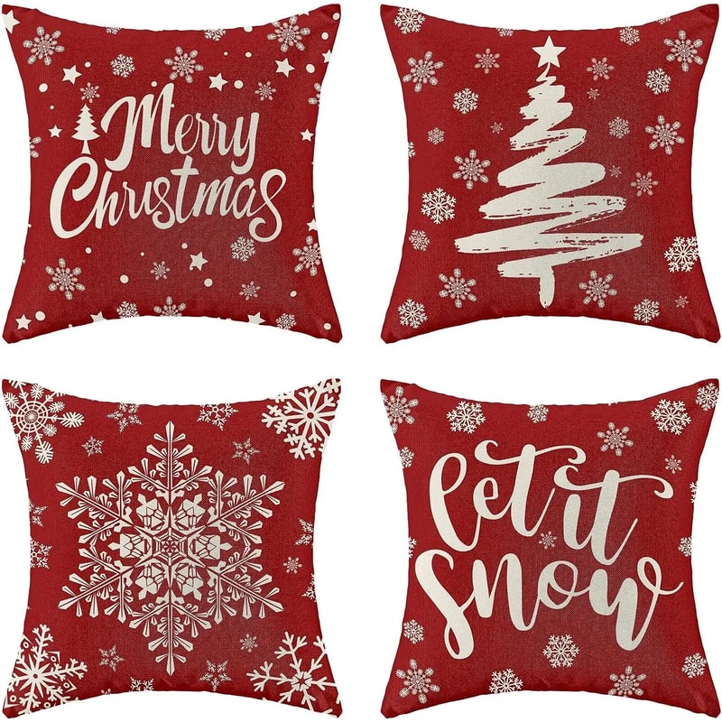 Red Snowflake Christmas Farmhouse Pillow Cover 0