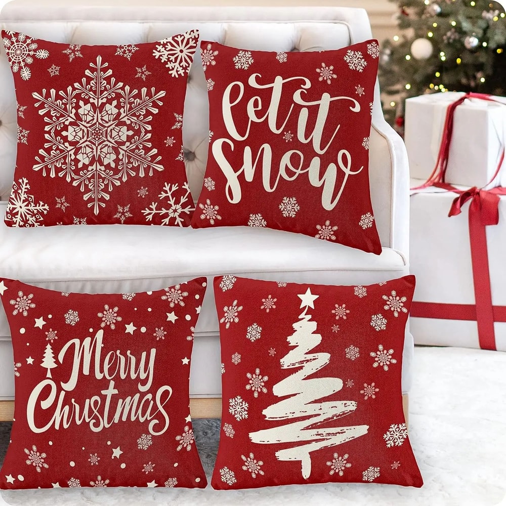 Red Snowflake Christmas Farmhouse Pillow Cover 1
