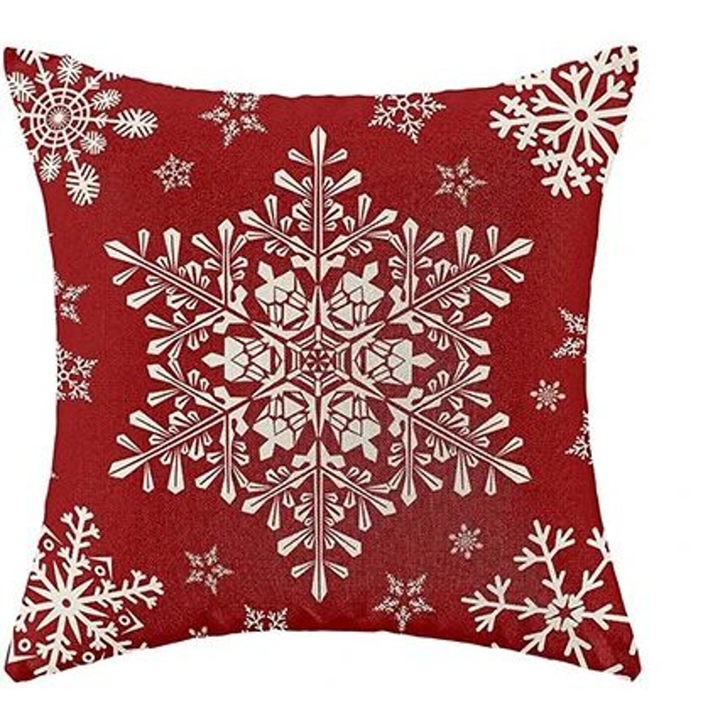 Red Snowflake Christmas Farmhouse Pillow Cover 2