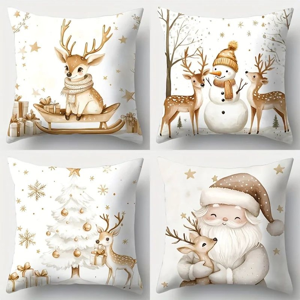 Golden Christmas Decorative Pillow Cover Set 4pcs 0