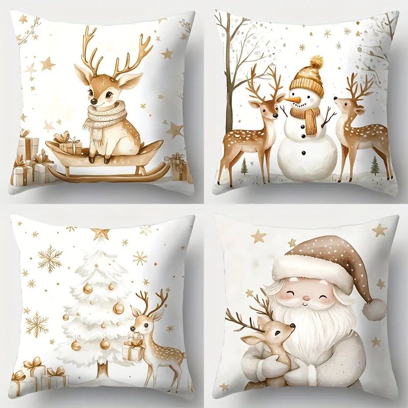 Golden Christmas Decorative Pillow Cover Set 4pcs 0
