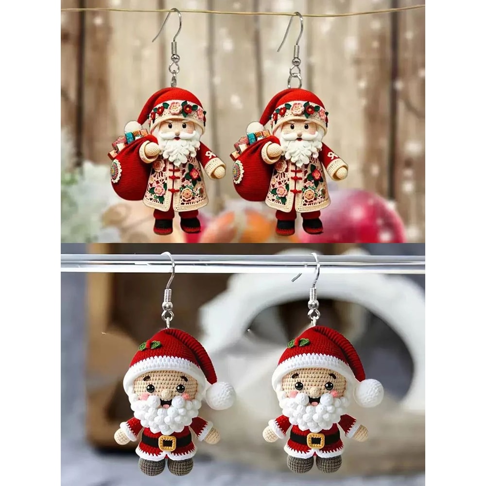 Acrylic Santa Claus Double Sided Drop Earrings 7