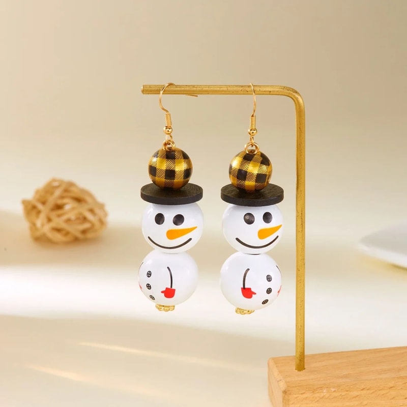 Handmade Wooden Santa Snowman Christmas Dangle Earrings 5