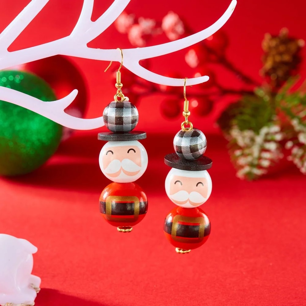 Handmade Wooden Santa Snowman Christmas Dangle Earrings 6
