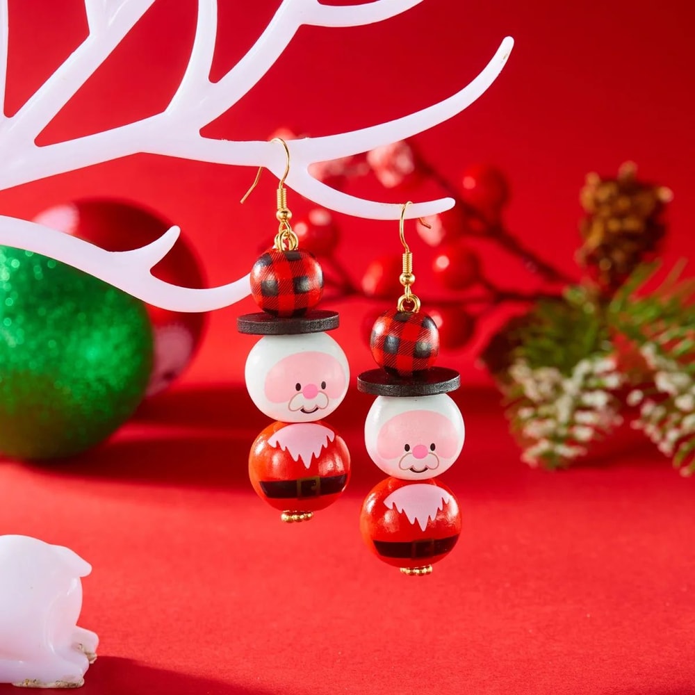 Handmade Wooden Santa Snowman Christmas Dangle Earrings 7