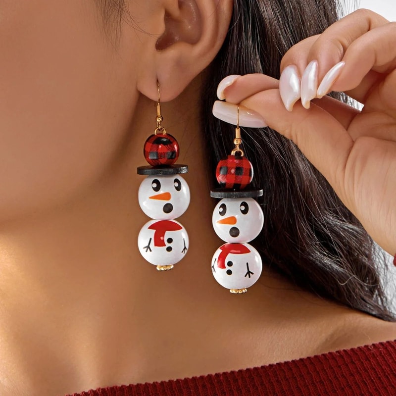 Handmade Wooden Santa Snowman Christmas Dangle Earrings 15