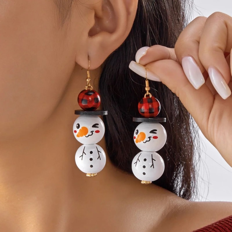 Handmade Wooden Santa Snowman Christmas Dangle Earrings 17