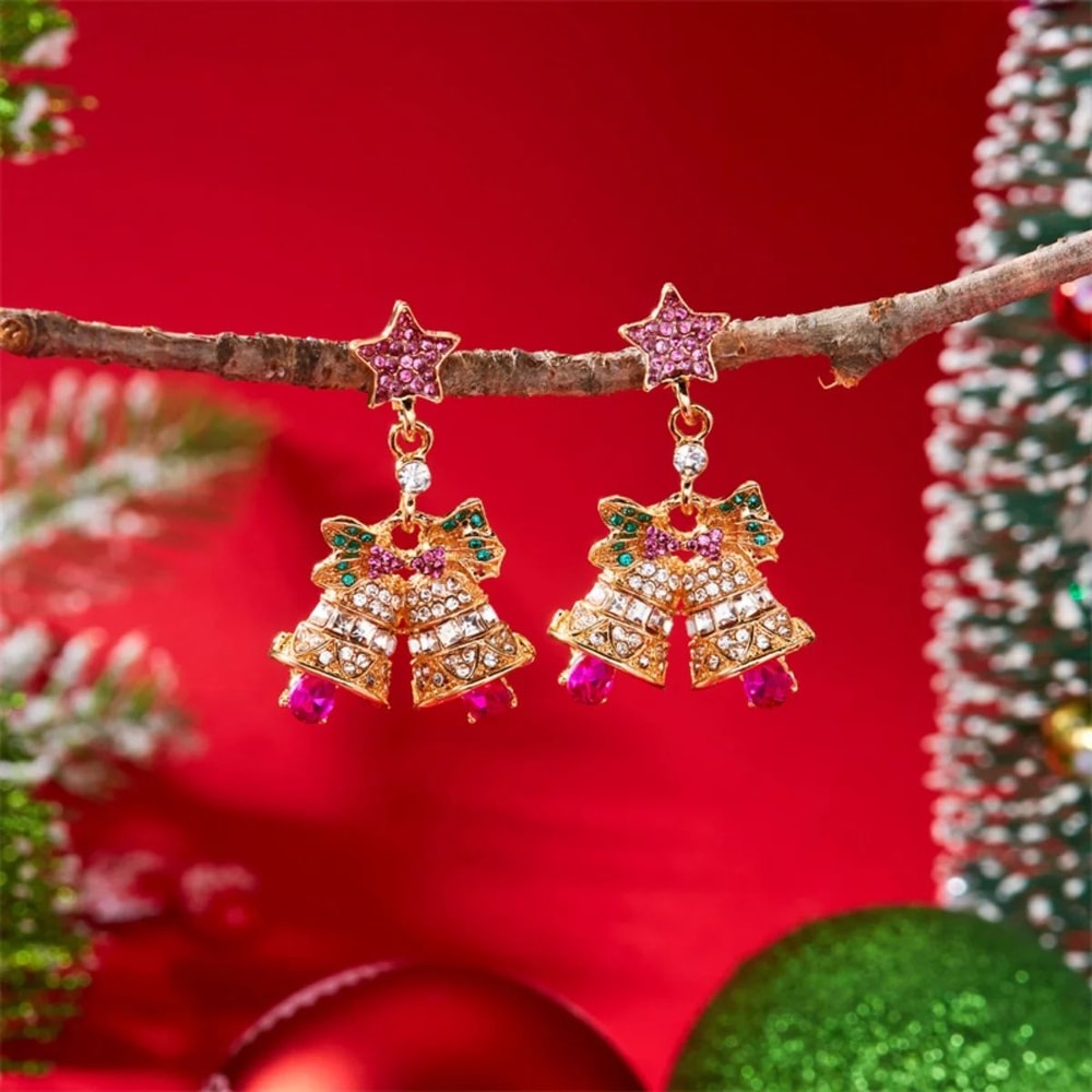 Rhinestone Pearl Christmas Snowflake Tree Drop Earrings 5