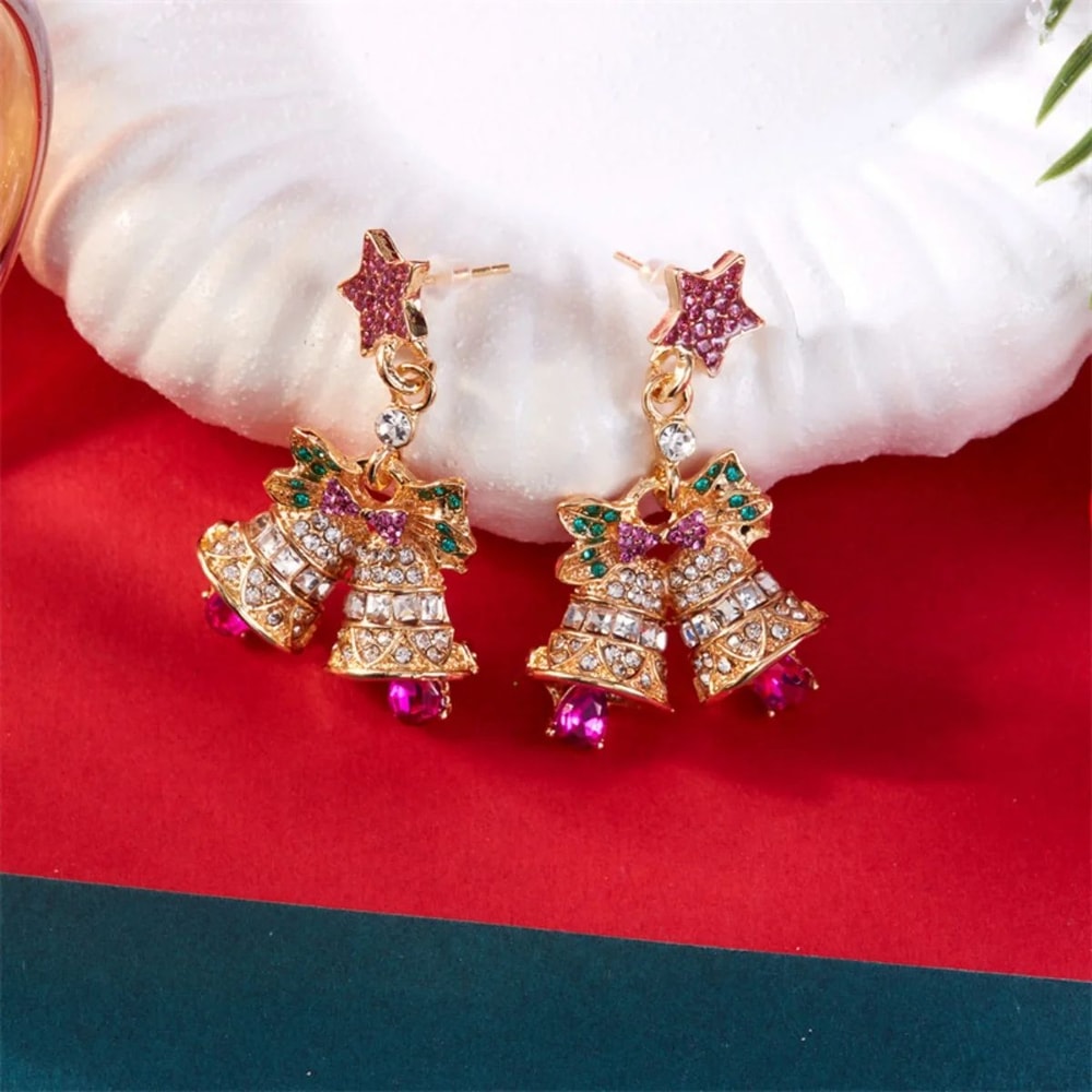 Rhinestone Pearl Christmas Snowflake Tree Drop Earrings 6