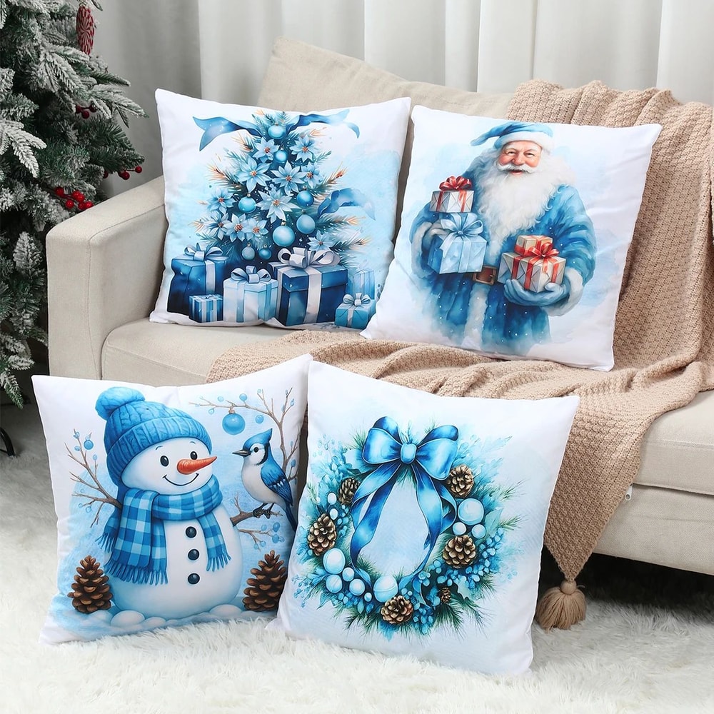 Merry Christmas Santa Pillow Cover Set 4pcs 1