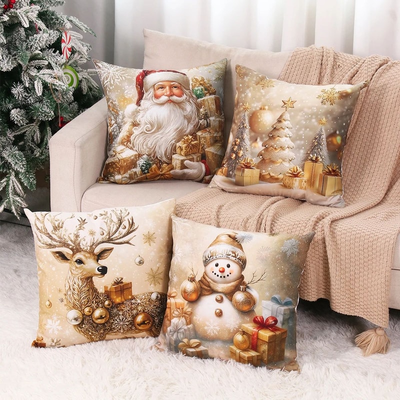 Merry Christmas Santa Pillow Cover Set 4pcs 3