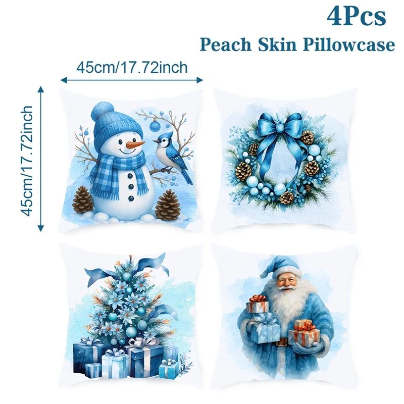 Merry Christmas Santa Pillow Cover Set 4pcs 6