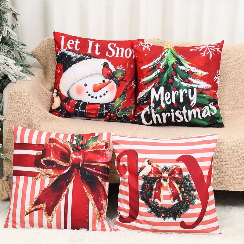 Merry Christmas Decorative Pillow Cover Set 4pcs 1