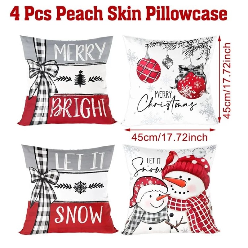Merry Christmas Decorative Pillow Cover Set 4pcs 3