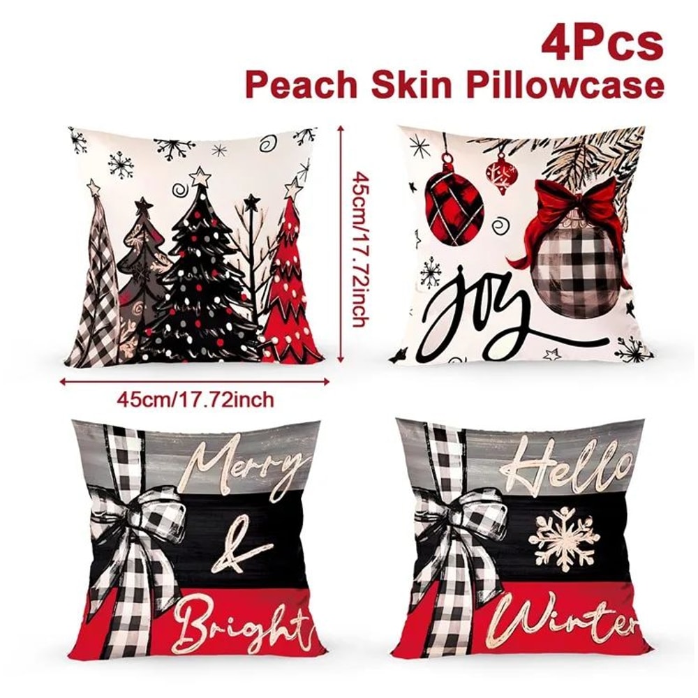 Merry Christmas Decorative Pillow Cover Set 4pcs 5