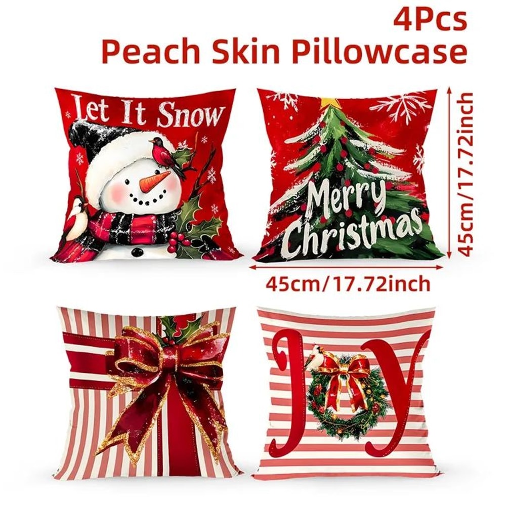 Merry Christmas Decorative Pillow Cover Set 4pcs 6