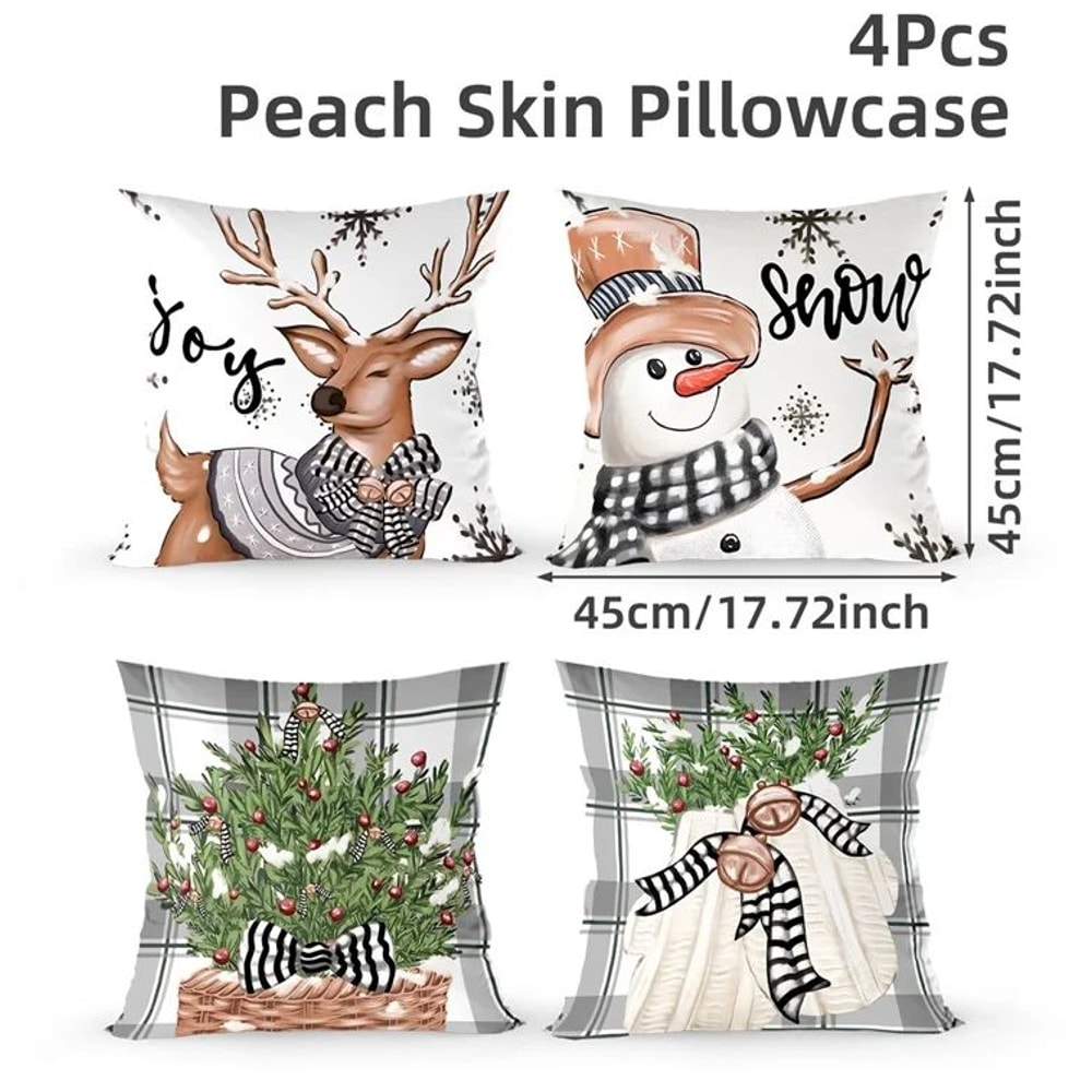 Merry Christmas Decorative Pillow Cover Set 4pcs 7
