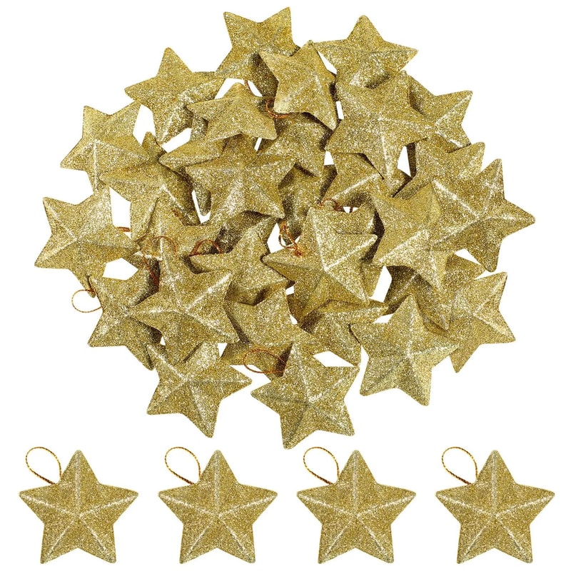 Mini Gold Glitter Star Christmas Ornaments Set 30pcs 0