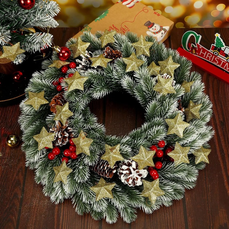 Mini Gold Glitter Star Christmas Ornaments Set 30pcs 1