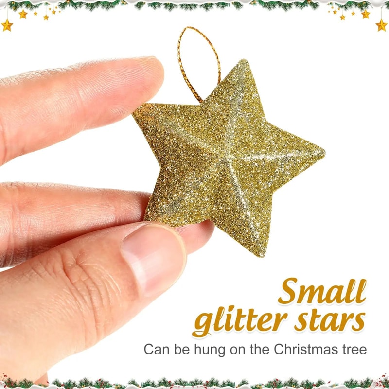 Mini Gold Glitter Star Christmas Ornaments Set 30pcs 4