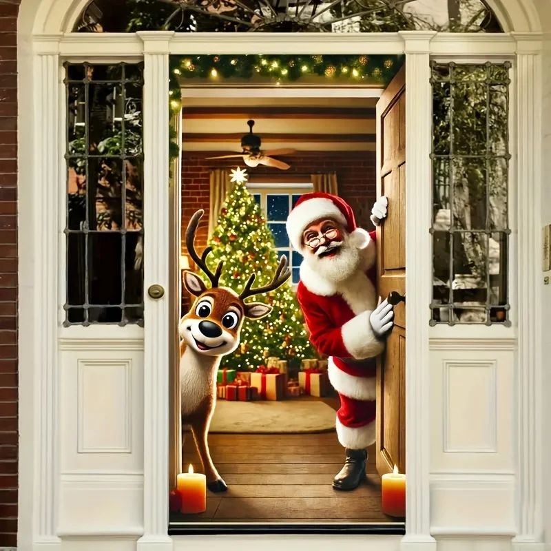 Santa Claus Deer Christmas Door Banner 3