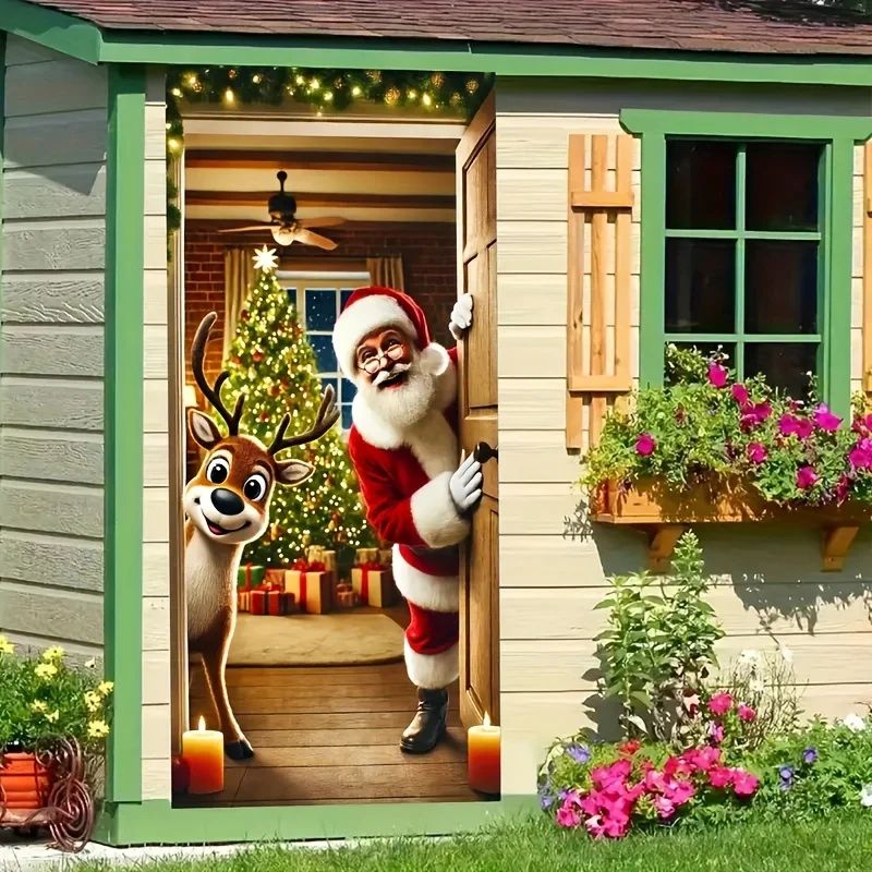 Santa Claus Deer Christmas Door Banner 4