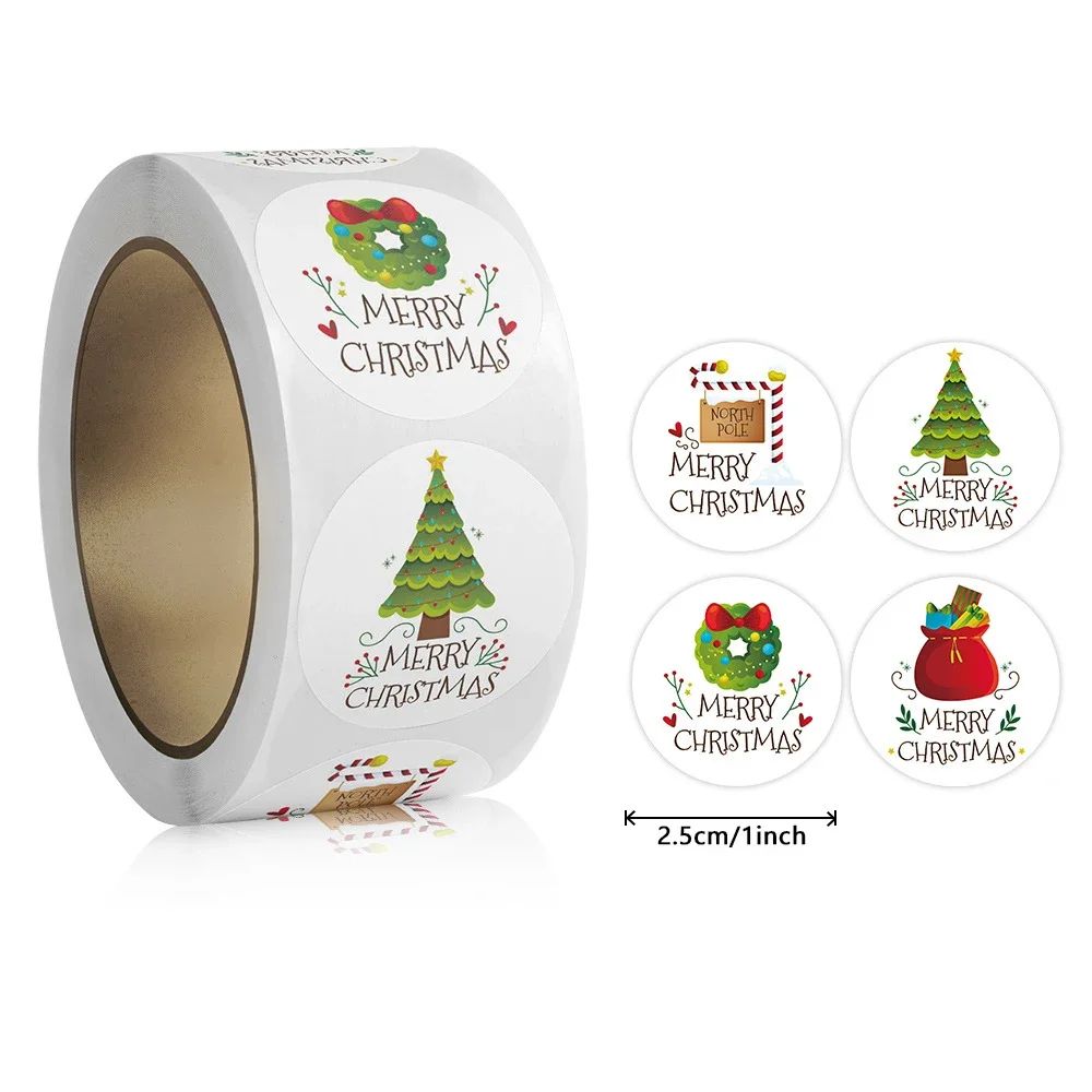 Merry Christmas Round Sticker Labels 500pcs 0
