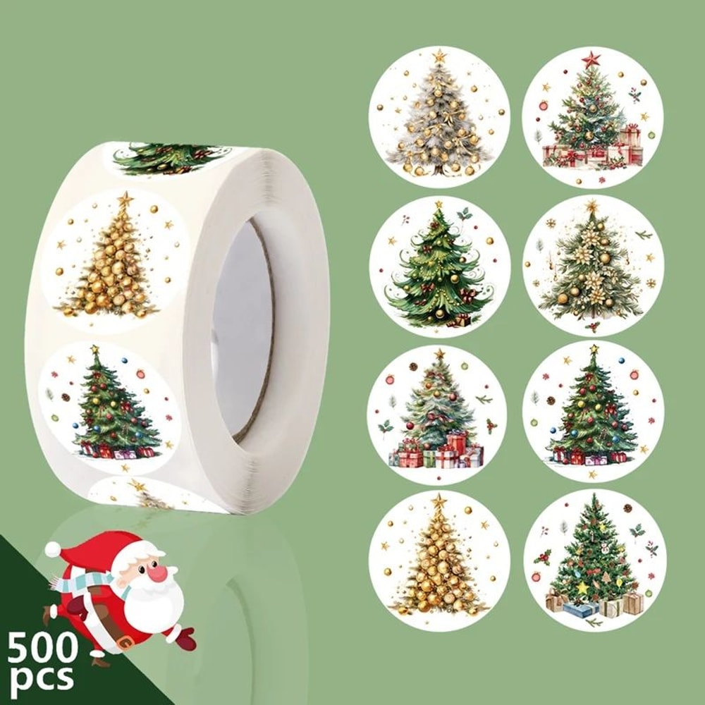 Merry Christmas Tree Sticker Roll 500pcs 1