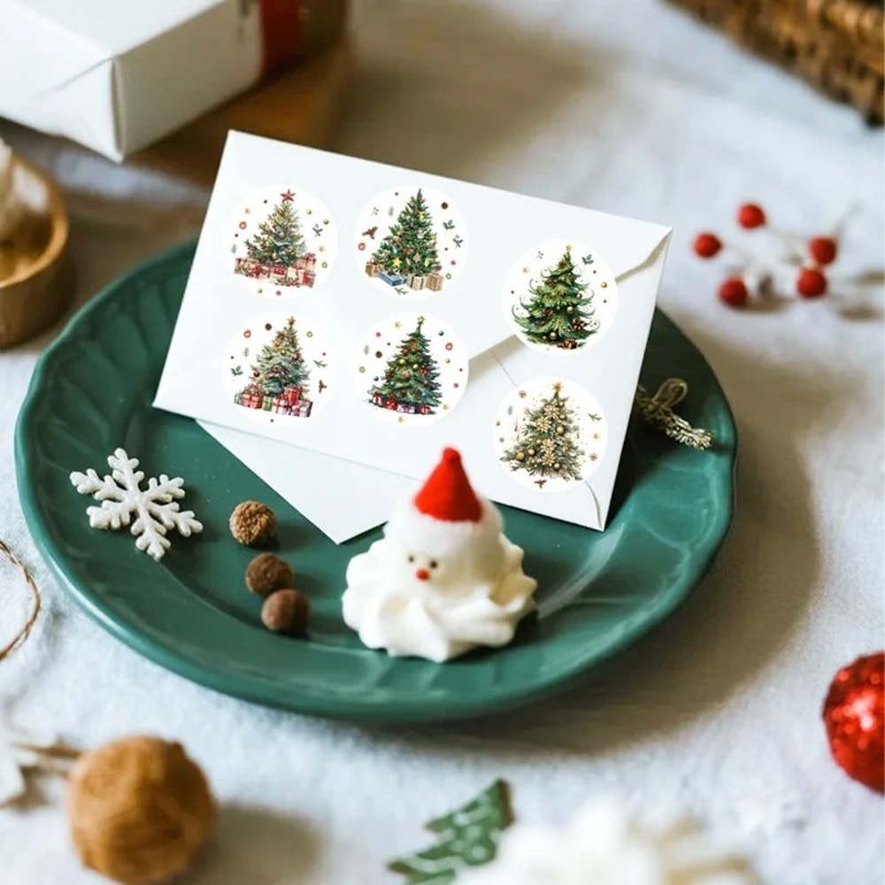 Merry Christmas Tree Sticker Roll 500pcs 4