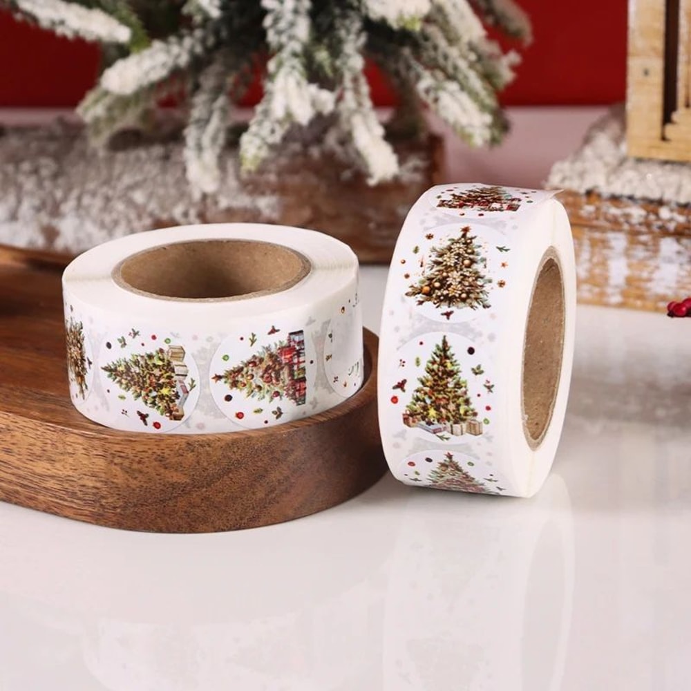 Merry Christmas Tree Sticker Roll 500pcs 6