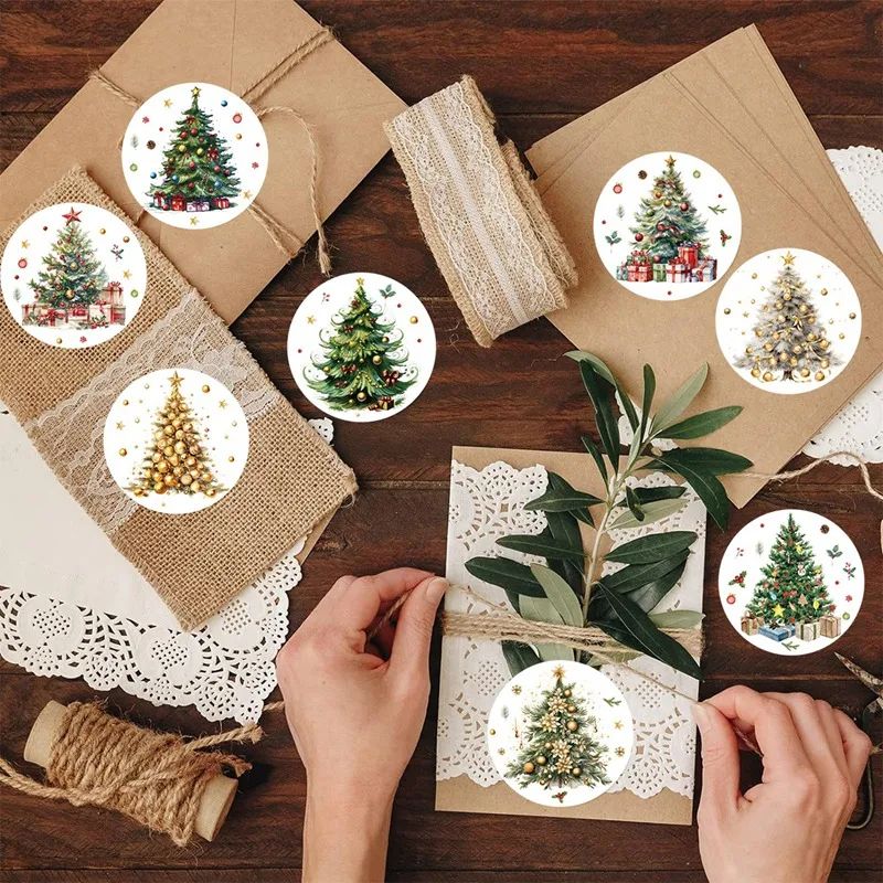 Merry Christmas Tree Sticker Roll 500pcs 9