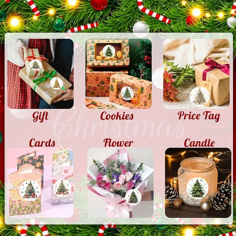 Merry Christmas Tree Sticker Roll 500pcs 10